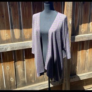 LulaRoe Lindsay cardigan slinky purple green geometric Med NWT FIRM on PRICE